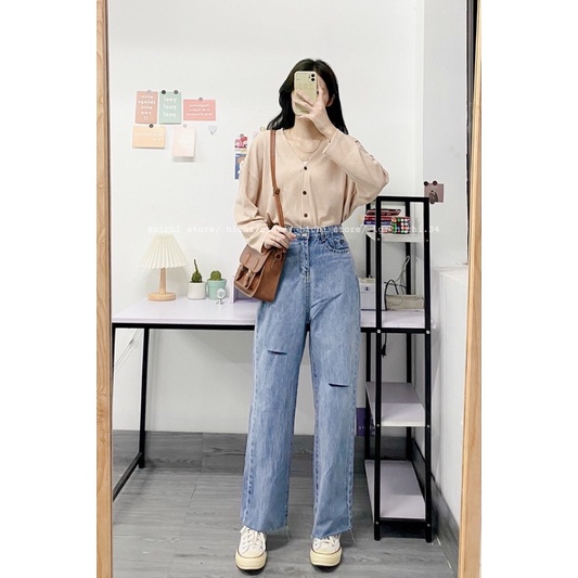 quần jeans suông ống siêu dài 1m65-1m7 cũng mặc được hichi