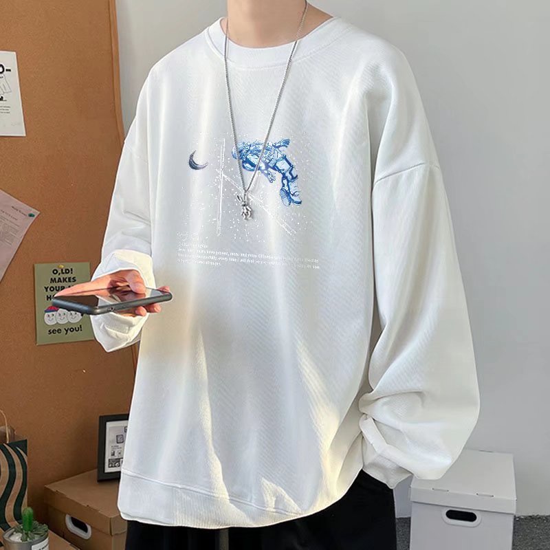 Áo Thun Nam Nữ Unisex Dài Tay, Áo Sweater Cổ Tròn Form Rộng 45kg-110kg Thời Trang Thu Đông Nhiều Màu - Người đàn ông ngủ trong nhà du hành vũ trụ NASA