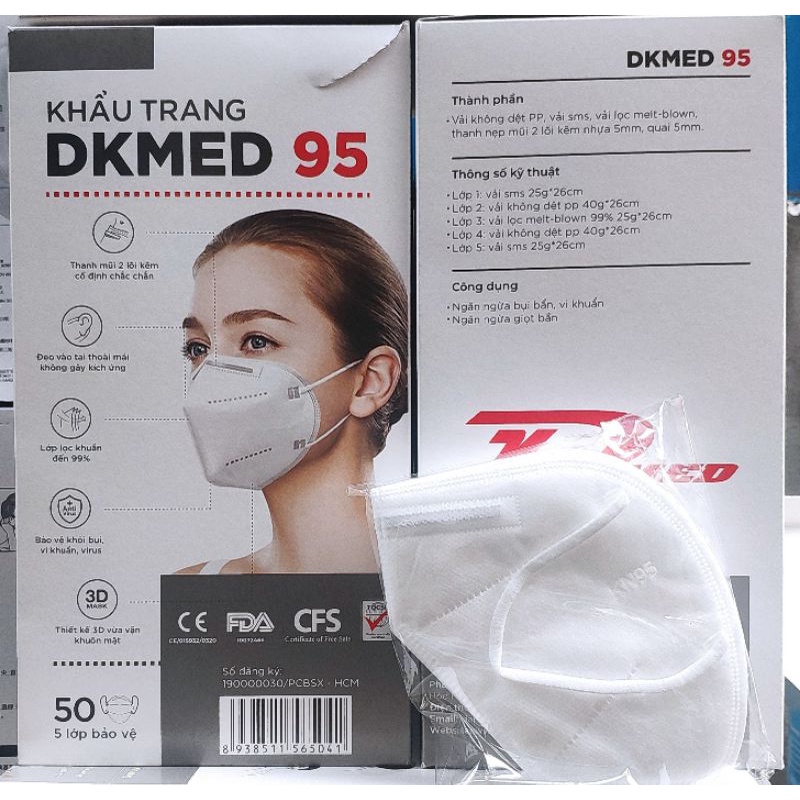 Hộp 50 khẩu trang y tế DKMED 95 - N95 - 5 lớp