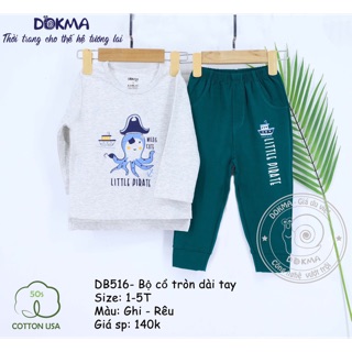 Bộ cổ tròn dài tay Dokma DB516 cho bé trai 1-5 tuổi