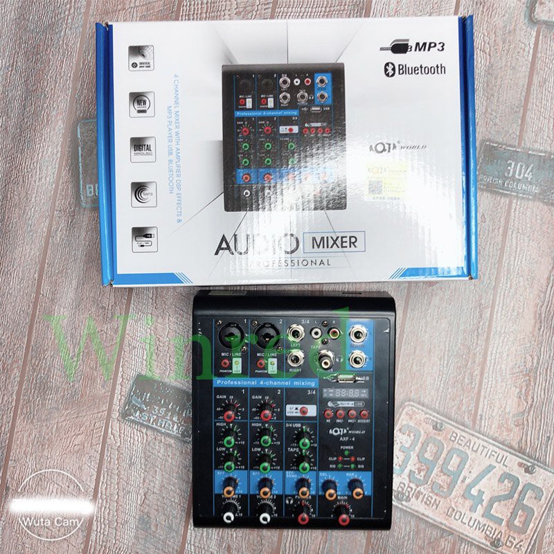 Bộ Mixer Aqta AXF 4 dòng 4 kênh chạy nguồn 5V hỗ trợ USB - Bluetooth có màn hình led hiển thị chính hãng ♥️♥️