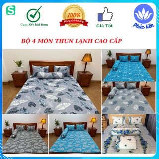 Bộ ga giường { 4 Món } Thun Lạnh Hàn Quốc ( 1 ga bọc + 2 vỏ gối nằm + 1 vỏ gối ôm )