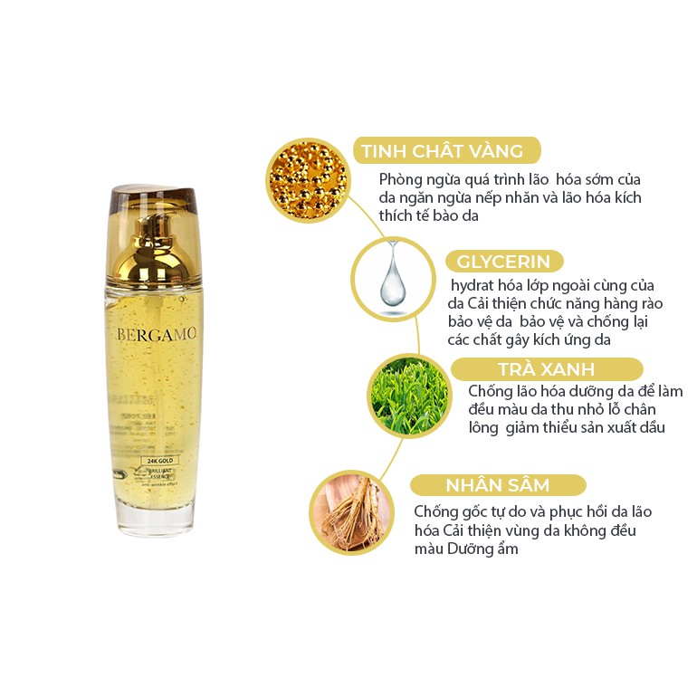 Serum dưỡng sáng da giảm thâm nám giảm mụn dưỡng da trắng da giảm tàn nhang Vàng 24k Bergamo SR14
