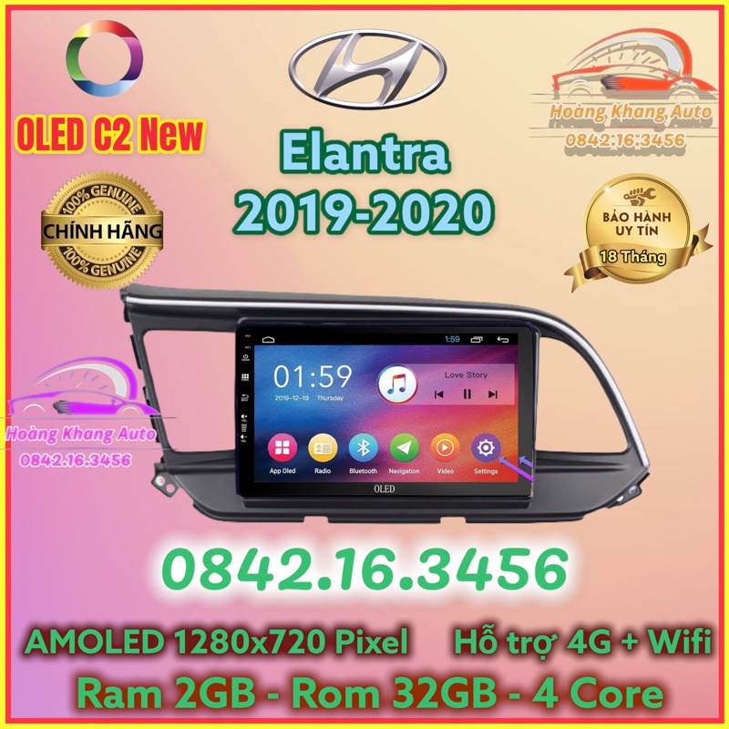Màn hình Android OLED C2 New Theo Xe ELANTRA 2019 - 2020 - 2021, 9 inch kèm dưỡng và jack zin theo xe