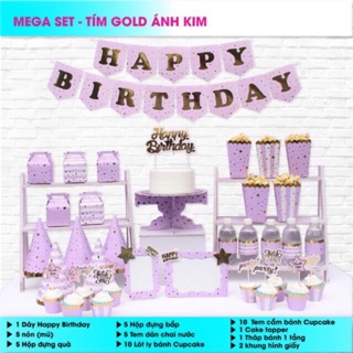 Set mega để bàn trang trí sinh Nhật mẫu ánh kim