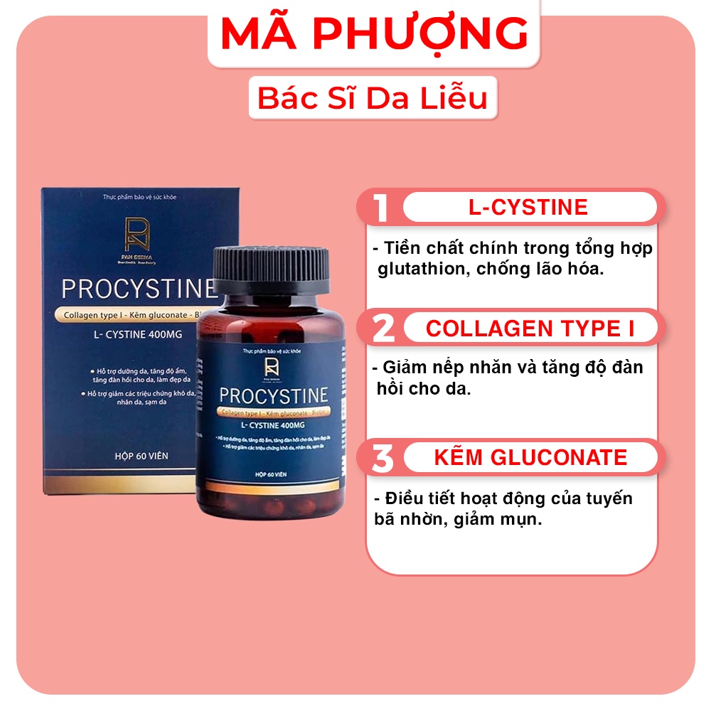 Viên uống giảm mụn trắng da Procystine 60 viên - Hàng chính hãng - Dược mỹ phẩm bác sĩ Mã Phượng