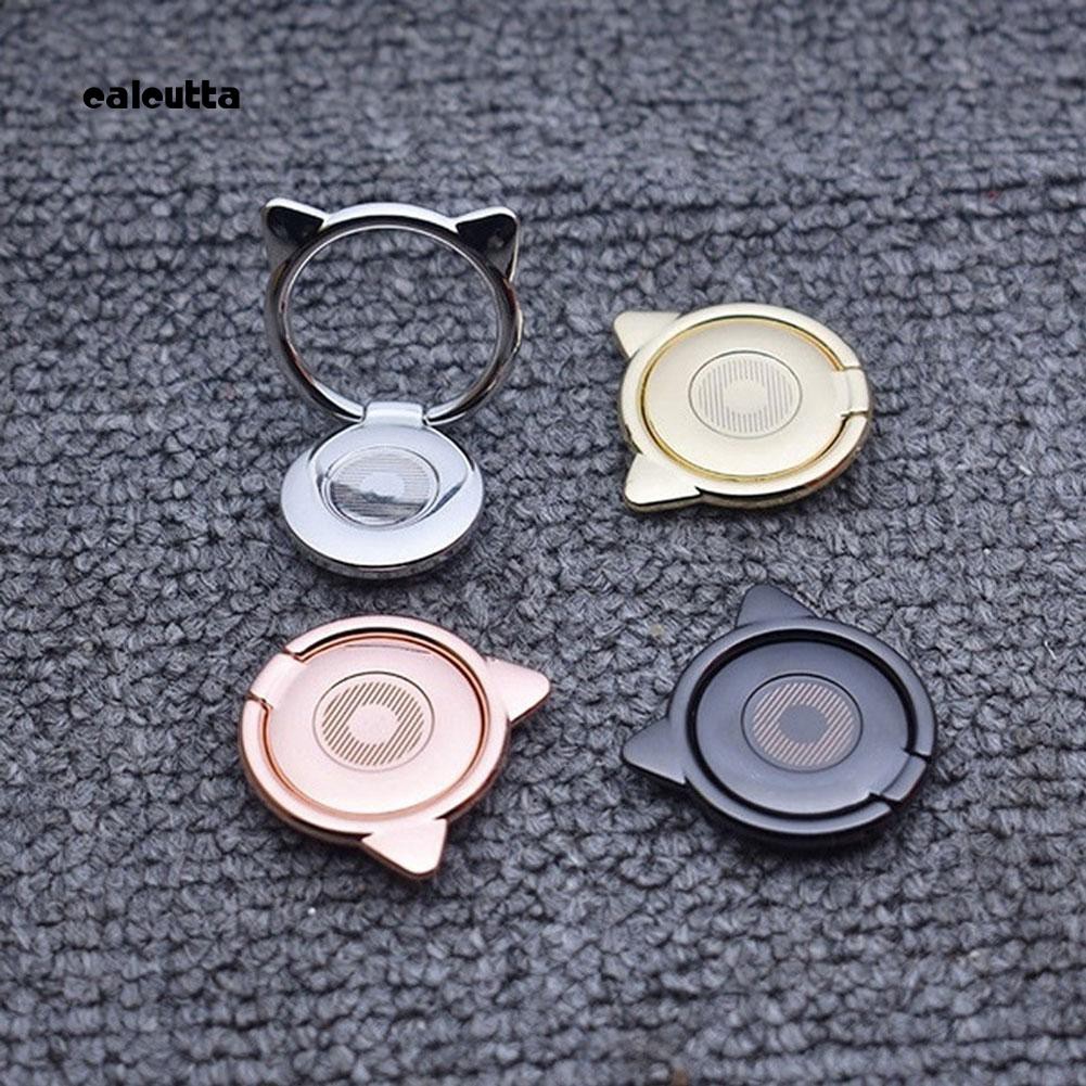 CAL_Universal Rotated Cute Cat Ears Metal Mobile Phone Finger Ring Holder Grip Stand