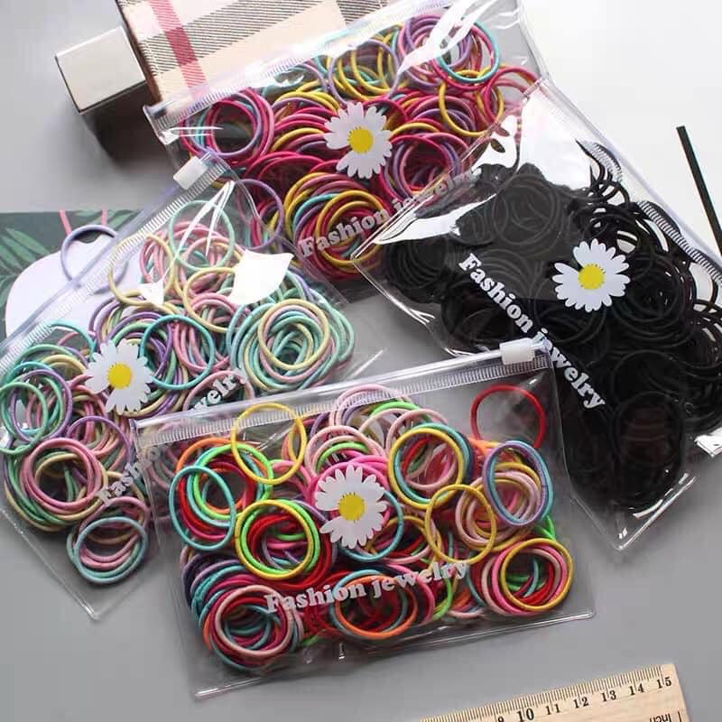 Gói 200 dây chun buôc tóc hoa cúc túi zip