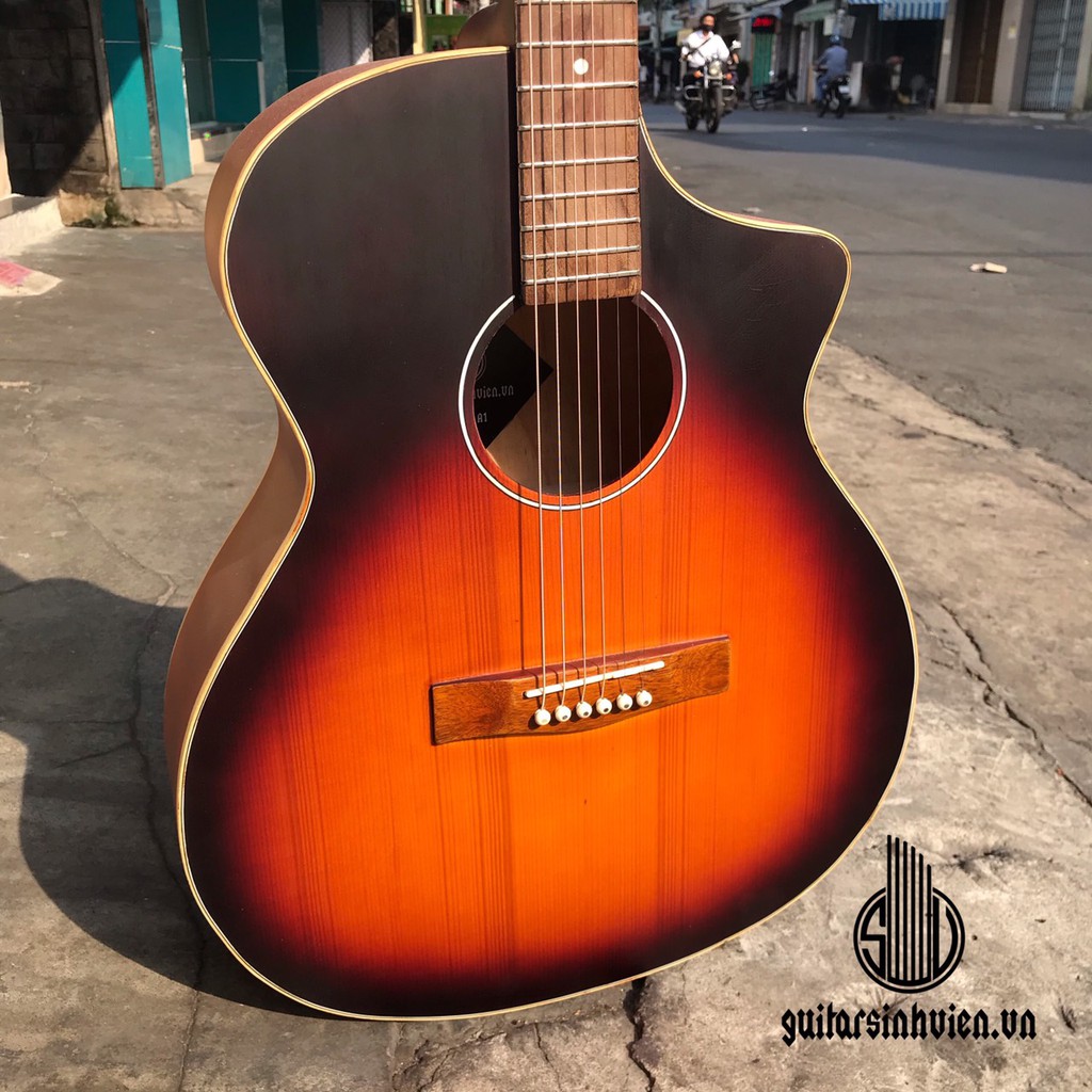 Đàn guitar acoustic có ty chống cong SV-A1 màu cam đen - Tặng 7 phụ kiện - Bảo hành 1 năm - Chuyên cho người mới tập