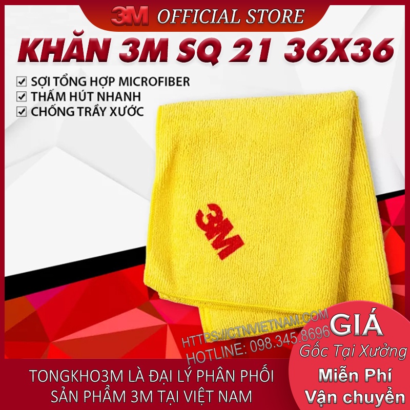 Khăn Lau Microfiber 3M Scotch Brite SQ21 Lau Bếp, Lau Phòng, Lau Xe Ô Tô Chuyên Dụng Siêu Sạch (36x36cm)