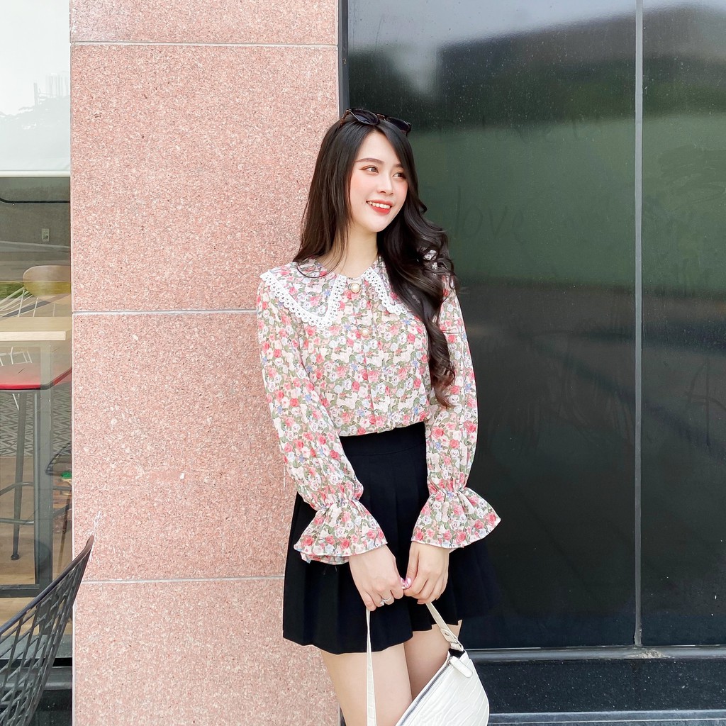 ❌FREESHIP-ÁO SƠ MI NỮ CÔNG SỞ CỔ LÁ SEN PHỐI REN (MS117)
