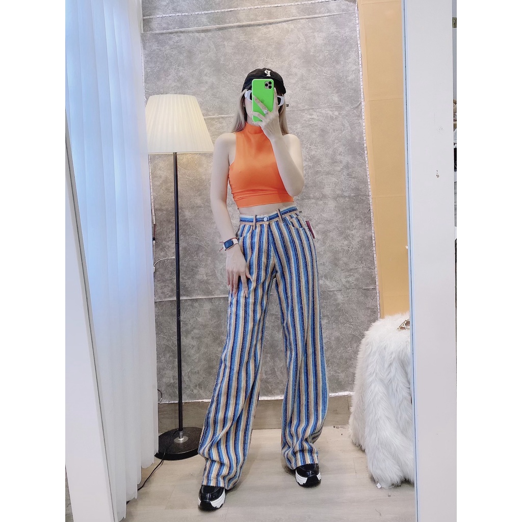 Quần ống Suông Ullzzang Sọc Chất Jean Lạ_Liên Liên Shop