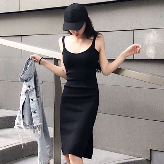 Đầm Body Hai dây Thun Gân
