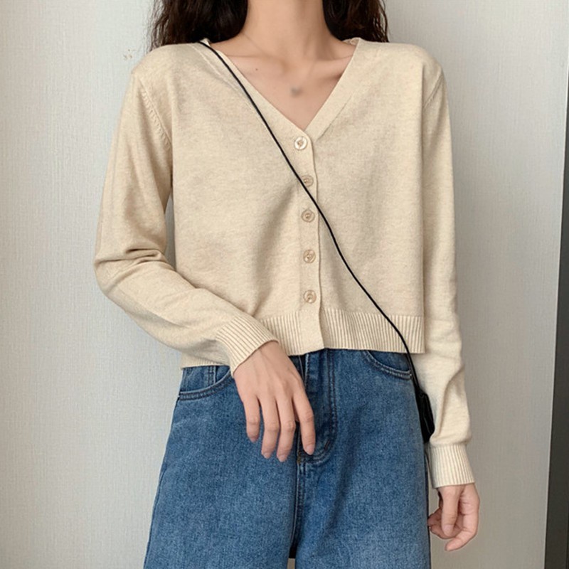 Áo Khoác Cardigan Dệt Kim Tay dài Cổ Tim Phong Cách Hàn Quốc Freesize