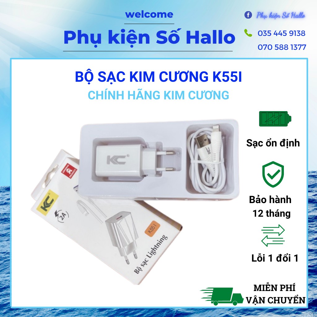 Bộ Sạc Nhanh KIM CƯƠNG k55i Chính Hãng Dùng Cho Các Dòng Máy Iphone SamSung Oppo HalloShop