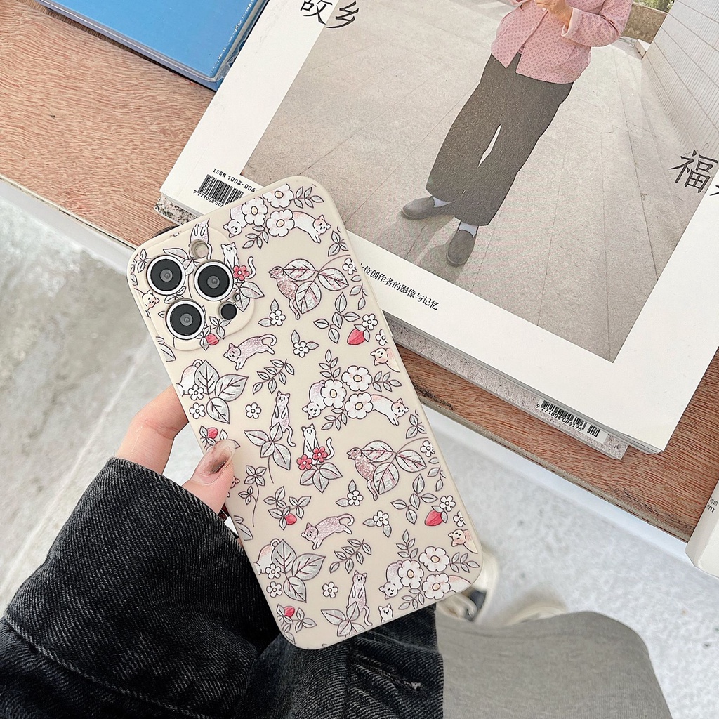 Ốp iphone 11 những chú mèo và hoa siêu cool - ốp điện thoại iphone 13 Pro Max 7 8 Plus X Xs Max 11 12 Pro Max vuông cạnh