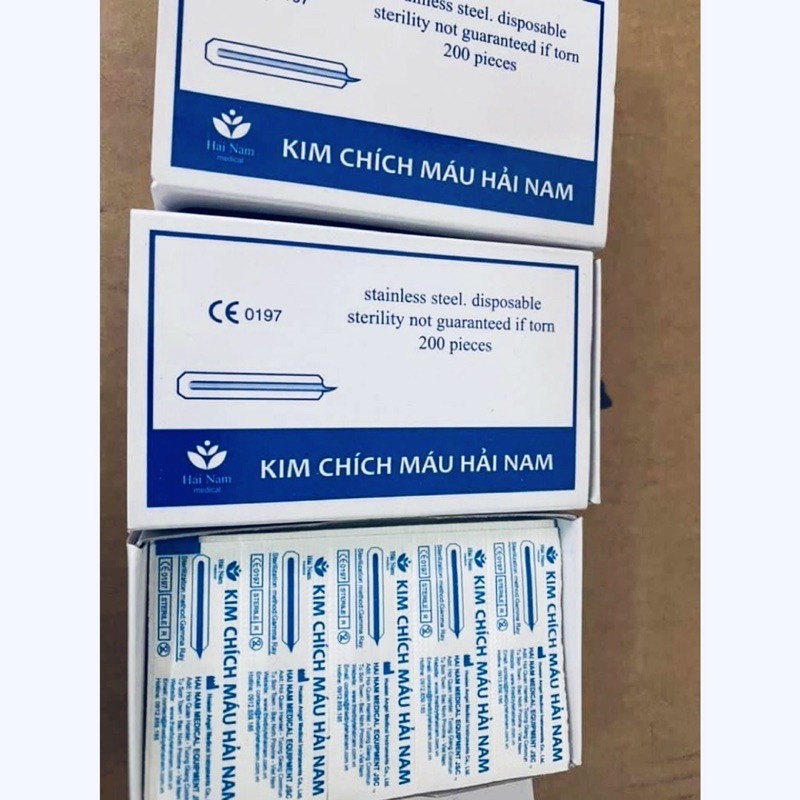 [Hộp 200 Chiếc] Kim Nặn Mụn Chính Hãng Blood Lancets. Kim chích máu. Kim lá lúa.