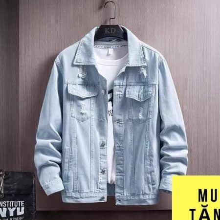 Áo khoác jeans nam #FFM TH100 xanh phong cách bụi cào xước