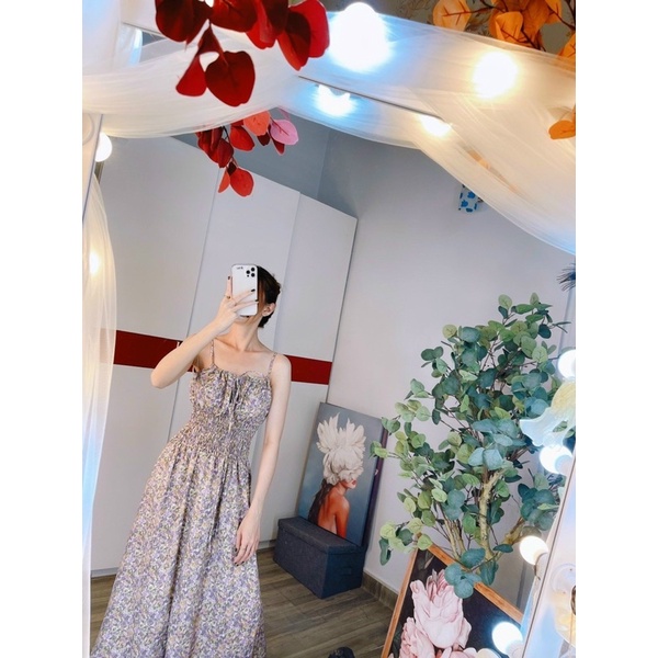 MAXI LỤA 2 dây bông nhúng eo dễ thương