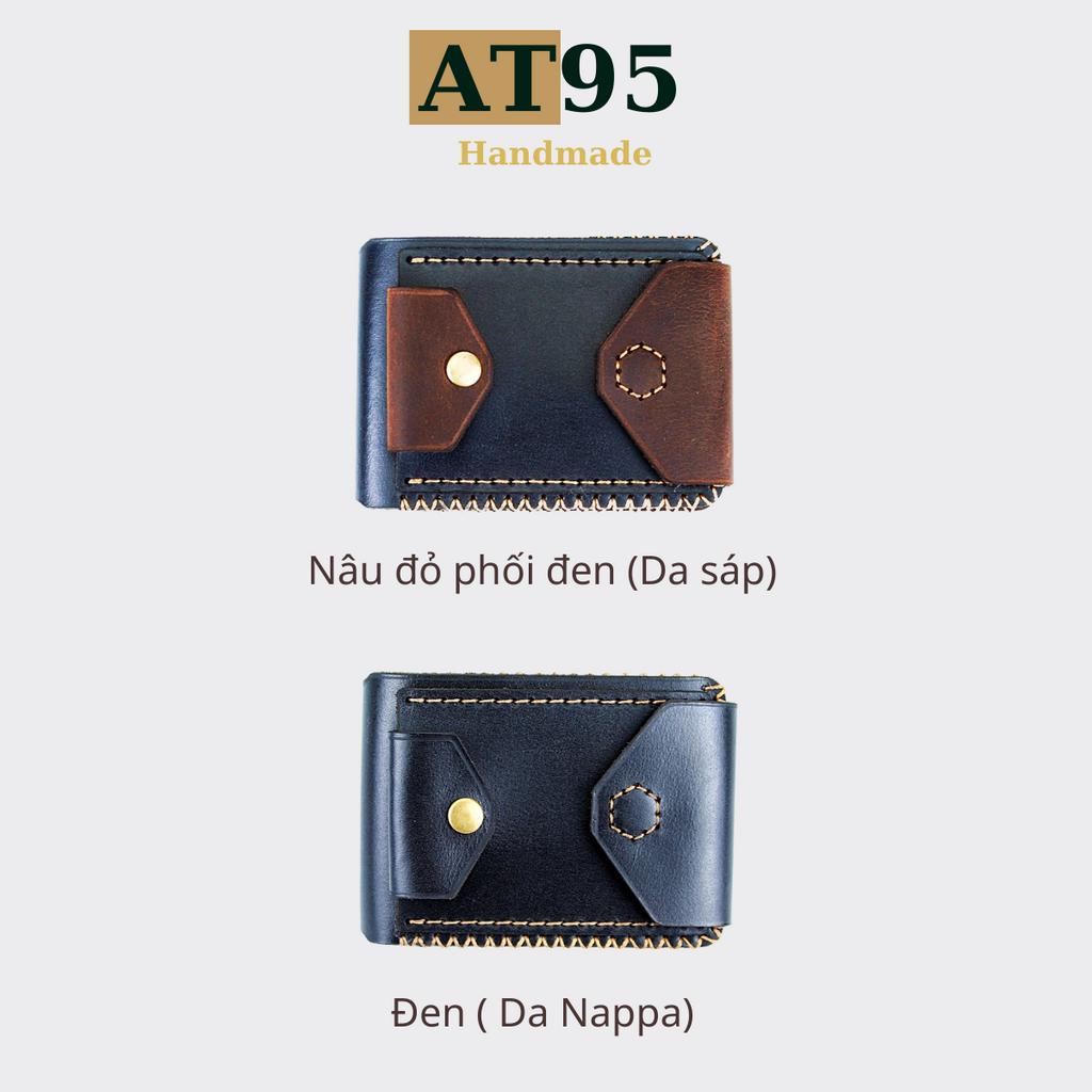 Ví gập nút nam châm IRON da bò thật hàng thủ công thương hiệu AT95 HANDMADE