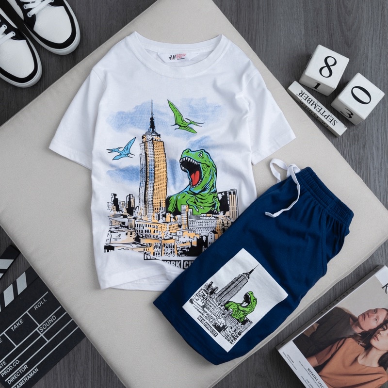 Bộ hm bé trai cotton sz đại Janeshop, Set quần áo cộc mùa hè size 6-16