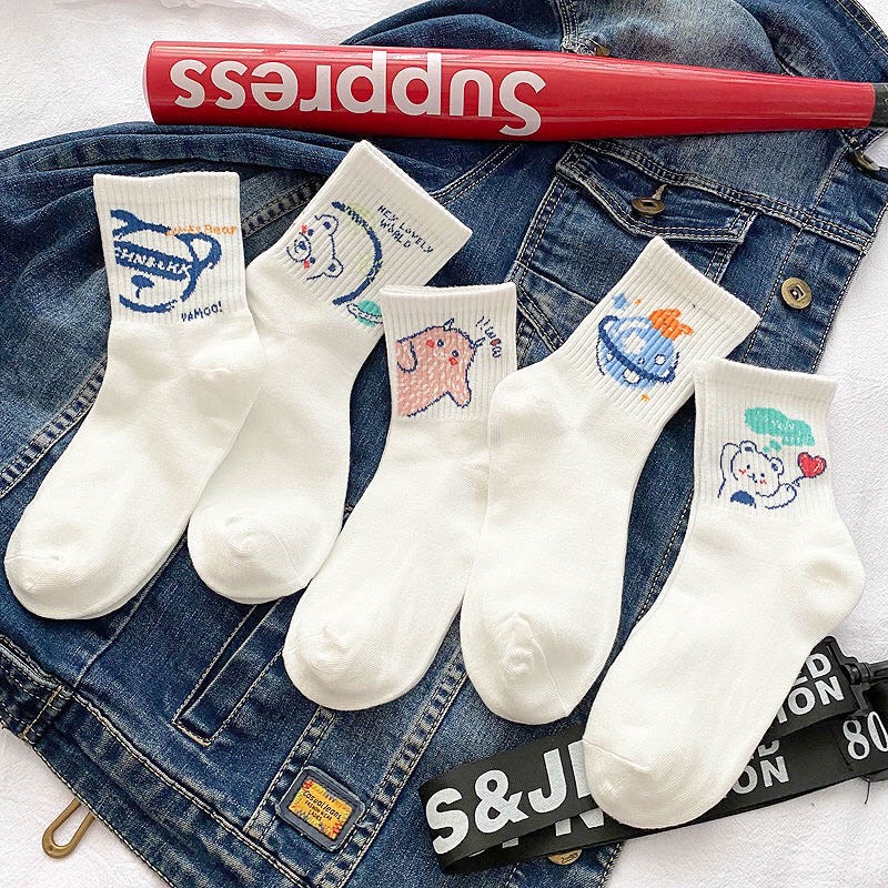 Tất vớ cổ cao họa tiết hình thú dễ thương, set 5 đôi tất vớ nữ Hàn Quốc - Sope Shop