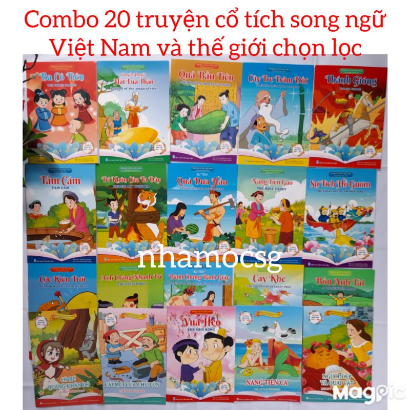 Sét 20 truyên tranh cổ tích song ngữ chọn lọc hay nhất Việt Nam và thế giới. Quà tặng cho bé phát triển trí não