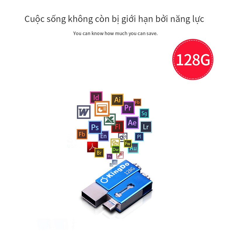 KINGDO Đĩa USB 2.0 128GB OTG Máy tính điện thoại Android Sử dụng kép