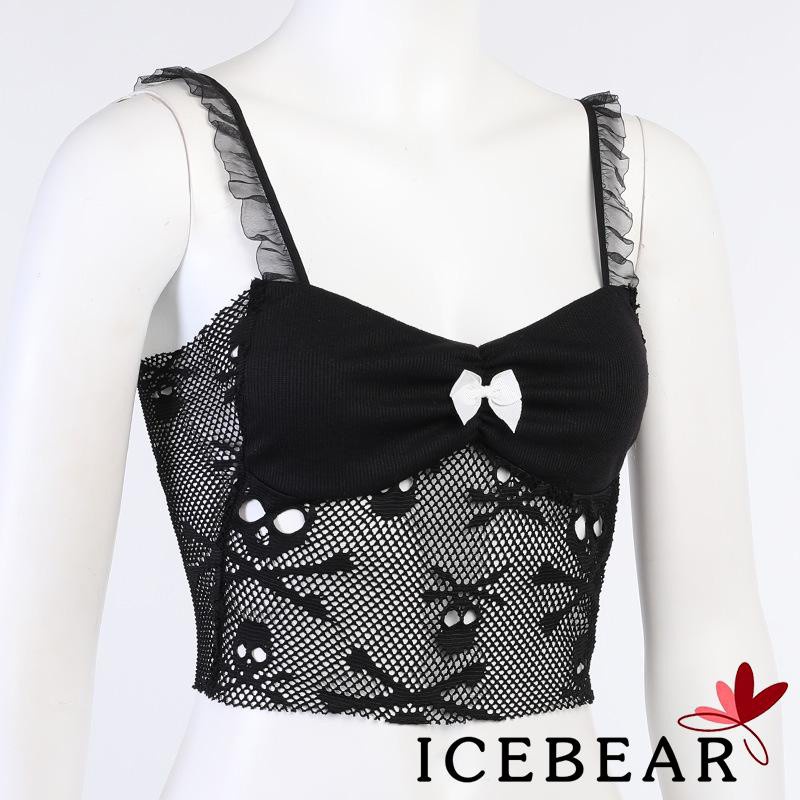 Áo hai dây croptop họa tiết đầu lâu phong cách gothic thời trang quyến rũ cho nữ