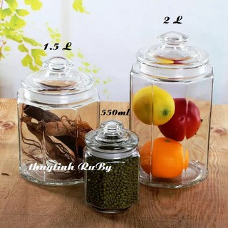 Lọ Hũ Thủy Tinh Lục Giác Đựng Thực Phẩm 2 Lít, Lọ đựng gia vị