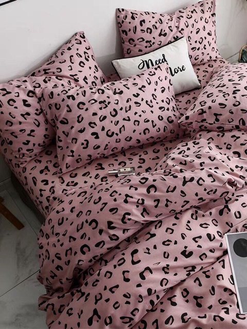 Bộ Chăn Ga Gối Cotton Poly Da Beo Hồng Đủ Kích Thước Theo Yêu Cầu