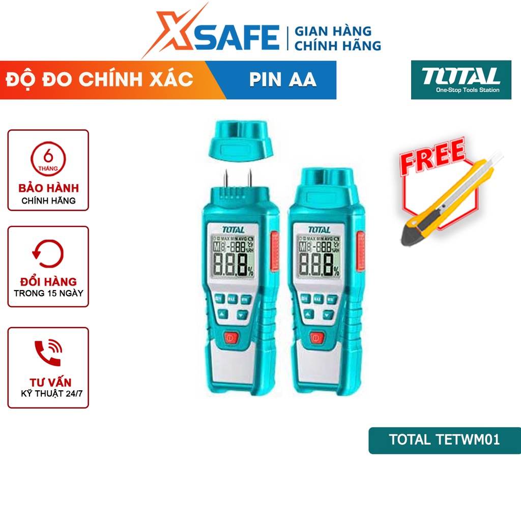 Máy đo độ ẩm gỗ TOTAL TETWM01 màn hình LCD Thiết bị đo độ ẩm gỗ cầm tay phạm vi đo từ 2 đến 70%, thời gian đáp ứng &lt;1s