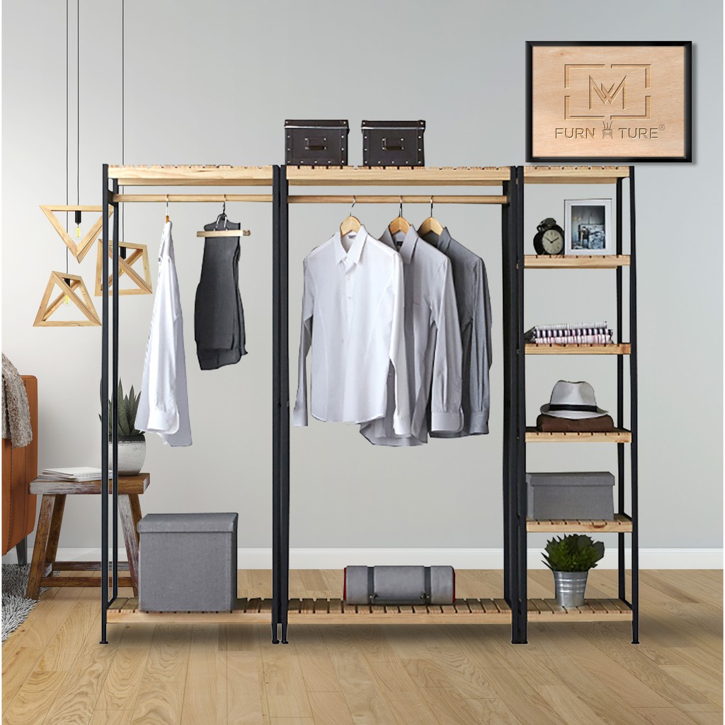 COMBO TỦ TREO QUẦN ÁO HÀN QUỐC GỖ KHUNG SẮT - COMBO IRON -  NỘI THẤT CĂN HỘ