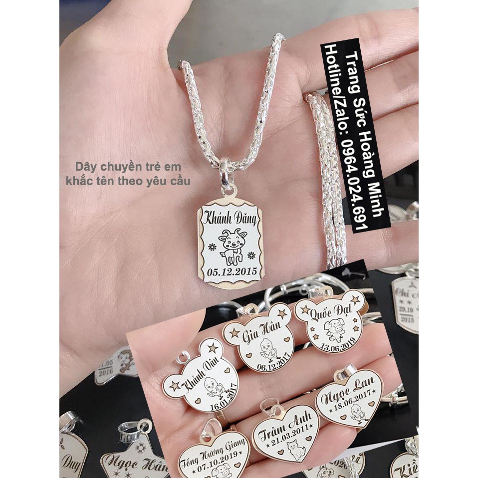 VÒNG CỔ BẠC KHẮC TÊN HÌNH THẺ BÀI CHO BÉ, BẠC TA TRẺ EM