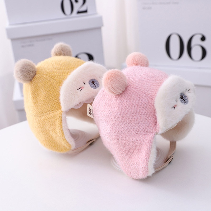 Mũ dệt kim dày phong cách hoạt hình giữ ấm tai cho bé