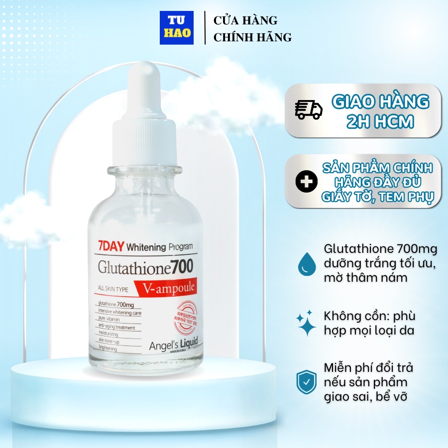 [Mã FMCG8 - 8% đơn 250K] Serum dưỡng trắng và cấp ẩm Angel's Liquid 7Day Whitening Program Glutathione 700 V-Ample 30ml