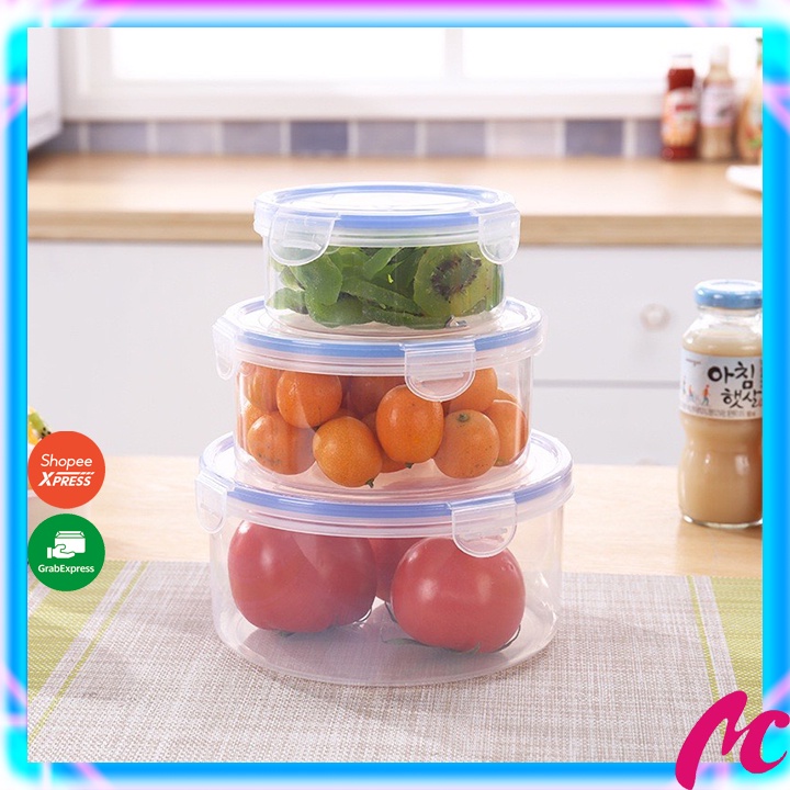Bộ 3 hộp tròn bảo quản thực phẩm Việt Nhật 6536,bộ 3 hộp tròn có nắp gài đựng thức ăn an toàn tiện dụng_MC