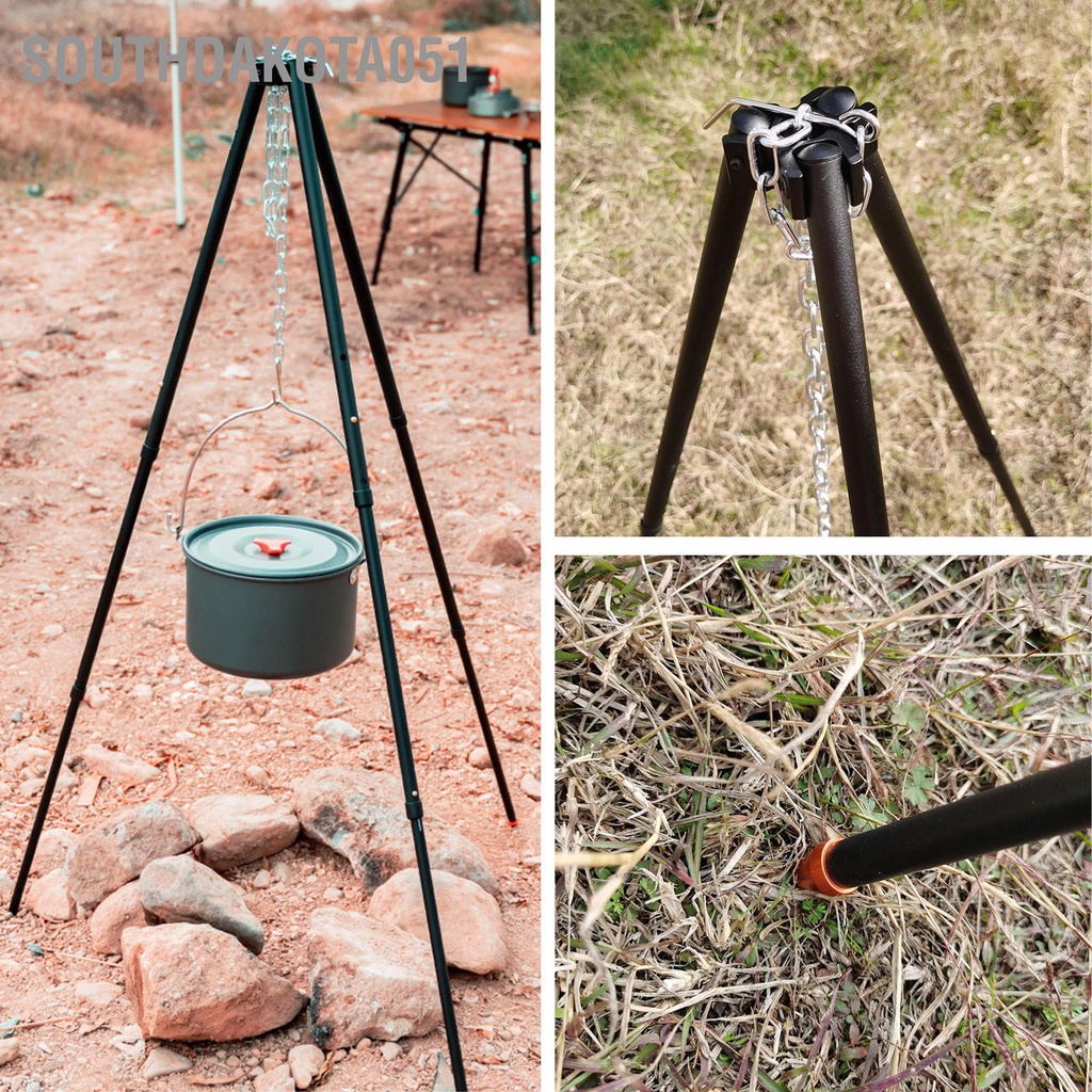 [Hàng HOT] Giá treo 3 chân cắm trại Độ cao có thể điều chỉnh chống cháy cho nấu ăn du lịch ngoài trời siêu gọn nhẹ【Southdakota051】