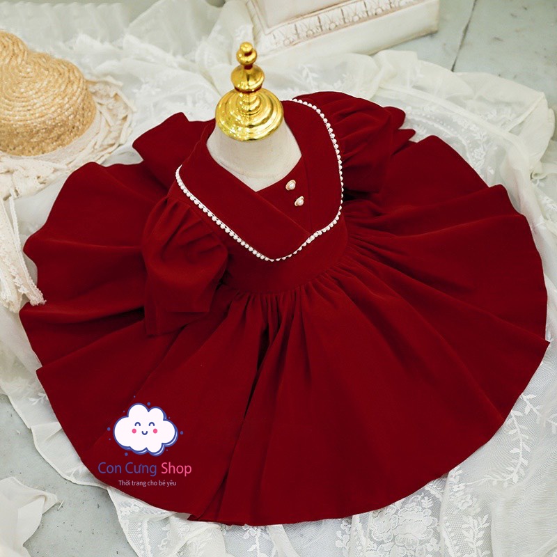 Váy nhung tiểu thư cho bé gái, váy thiết kế cho bé lên dáng chuẩn đẹp (7-25Kg)