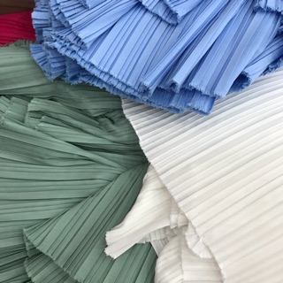 Vải lụa dập li chọn màu ib, khổ 1m6, chân váy mua ít nhất 2m