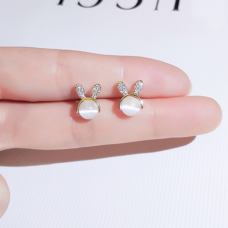 [Jiudolan] Bông Tai Hình Thỏ Đính Đá Opal Giả Dễ Thương Cho Nữ