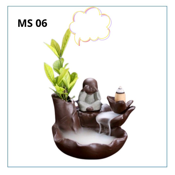 Thác Khói Trầm Hương Cao Cấp Hình Chú Tiểu - Thác Đốt Trầm khói ngược [Nhang Trầm Sạch Búp Sen]