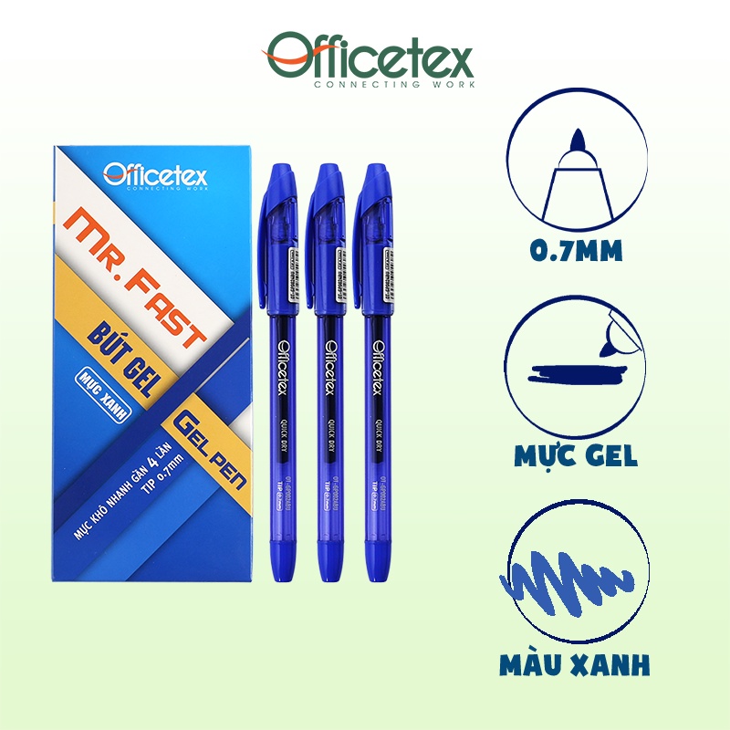 Bút gel Officetex mực xanh G24BU (6 cây)