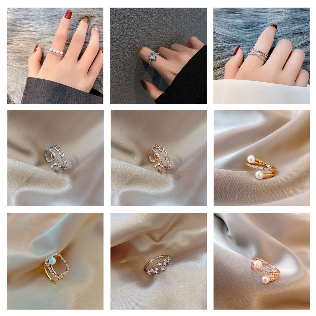 Nhẫn Nữ Loại Đơn Mảnh Hình Bông Hoa Chiếc Lá Đính Đá Đính Ngọc Cực Xinh UMI GJ008-10