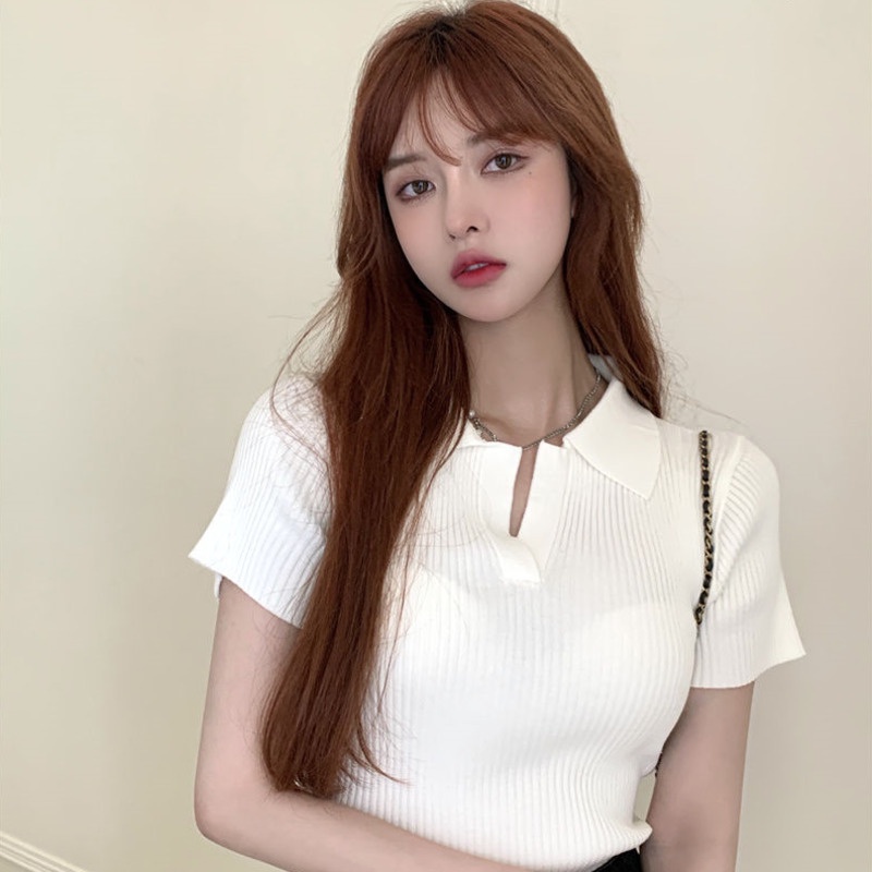 Áo thun polo tay ngắn màu sắc thời trang Hàn Quốc cho nữ