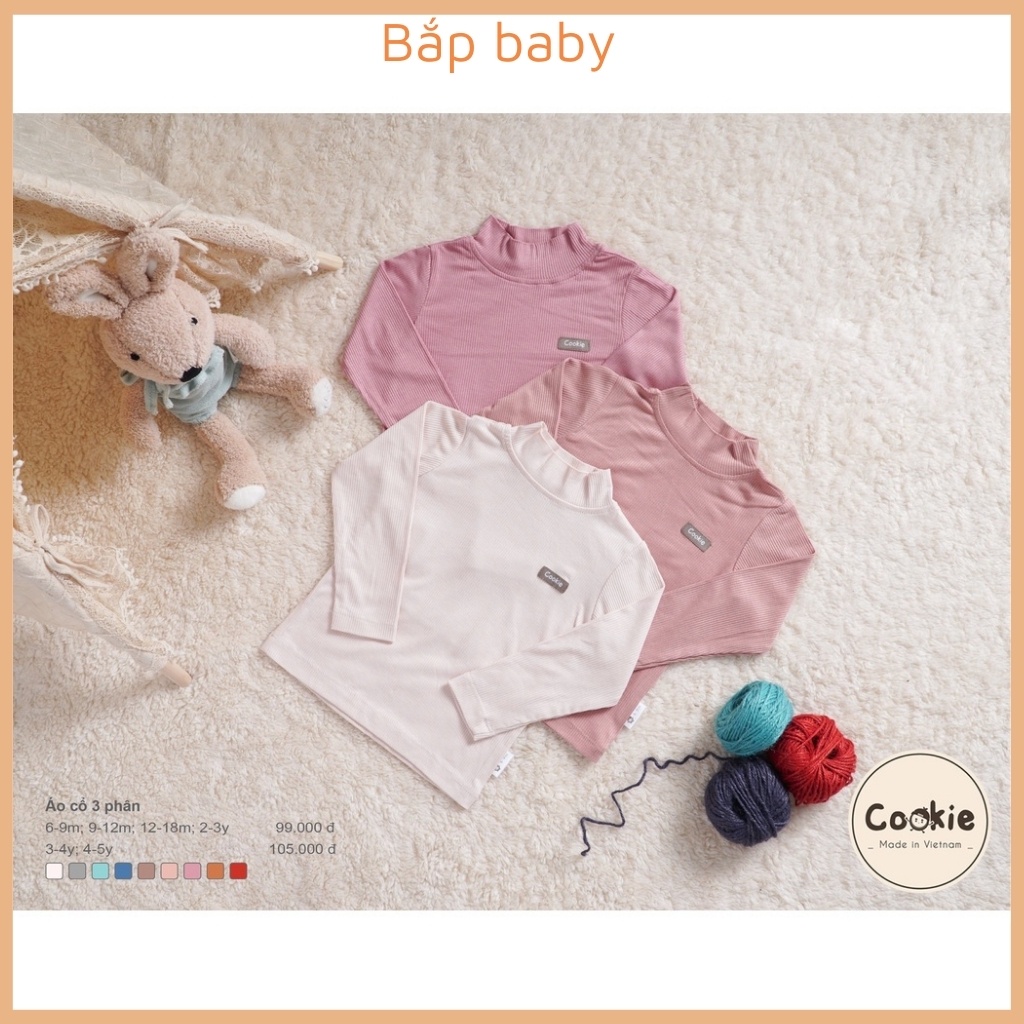 Áo cổ 3 phân cho bé COOKIE trẻ em áo giữ nhiệt vải cotton tăm lạnh full size 6m-5Y