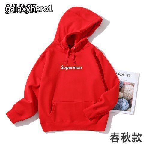 Áo Hoodie Cotton Phối Nhung Dáng Rộng In Hình Siêu Nhân Thời Trang Mùa Thu Cho Nam Nữ