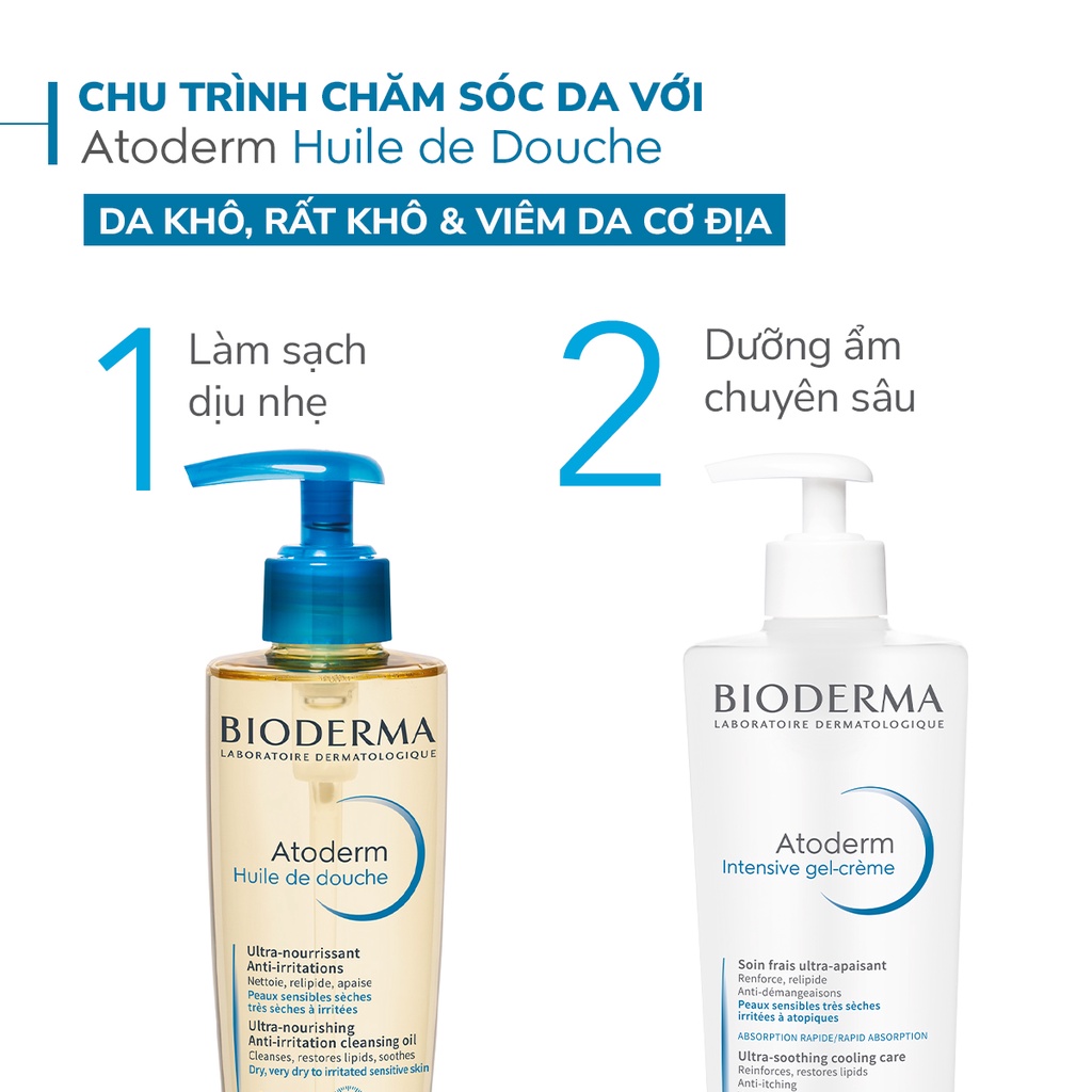 Dầu tắm giúp làm sạch, làm dịu và dưỡng ẩm dành cho da khô, da nhạy cảm Bioderma Atoderm Huile De Douche 200ml