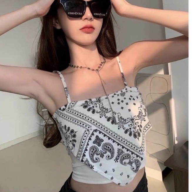 Áo yếm 2 dây dáng ngắn croptop in họa tiết trẻ trung cá tính/ Áo kiểu nữ khăn lụa thời trang hàn quốc