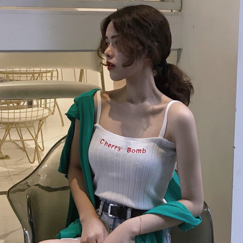 Women's Sexy Letter Print Knitted Short Camisole | BigBuy360 - bigbuy360.vn